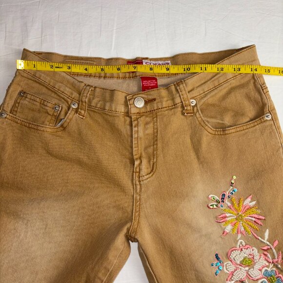 CJ Jeans Tan Bootcut Embroidered Floral Jeans - Size 7 - Picture 4 of 10